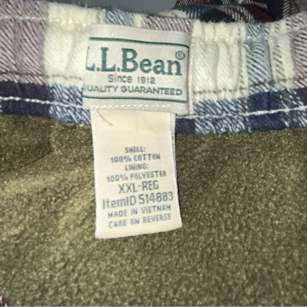 L.L. Bean fleece lined flannel pajama pants size XXL-‎ Reg